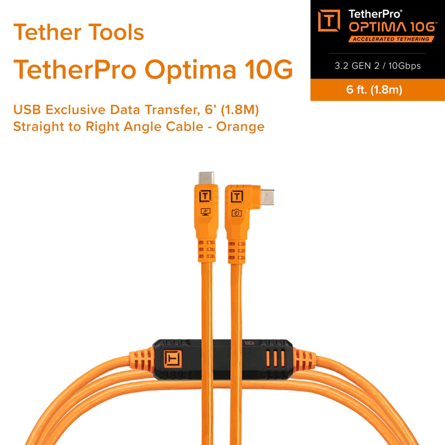 TetherPro Optima 10Gbps Gen 2 USB-C, Straight to Right